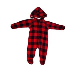 Faded Glory Baby Buffalo Plaid Hooded Pram Bunting Sleeper Red Black 3-6M Cozy